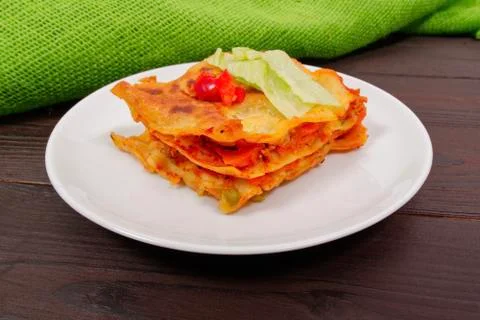 Lasagna with vegetables on a table Stock Photos