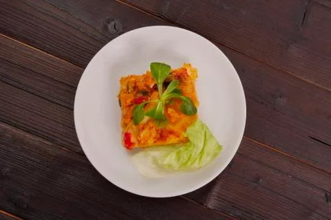 Lasagne with cauliflower on a table Stock Photos