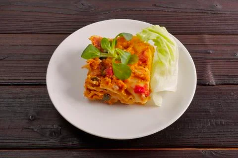 Lasagne with cauliflower on a table Stock Photos