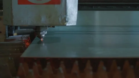 Laser, automatic metal cutting in production Stock Footage 89539320