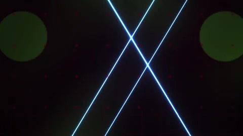 Laser beams intersecting in dark space with green circles. Stock Footage 336702533