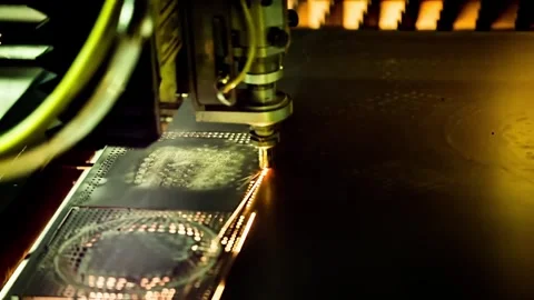 Laser CNC Cutting Machine with Bright Sparks Stock Footage 303458499