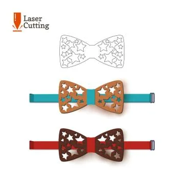 Laser cut bow-tie template. Vector silhouette for cutting a bow tie with stars Stock Illustration