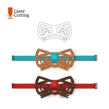Laser cut bow-tie template for DIY. Vector silhouette with cute cat ears for Stock Illustration