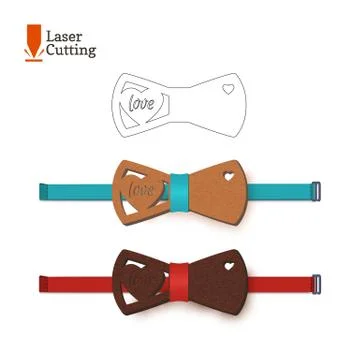 Laser cut bow-tie template with hearts. Vector silhouette for cutting a bow tie Stock Illustration