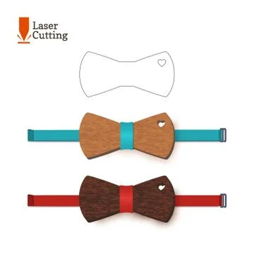 Laser cut bow-tie template with hearts. Vector silhouette for cutting a bow tie Stock Illustration