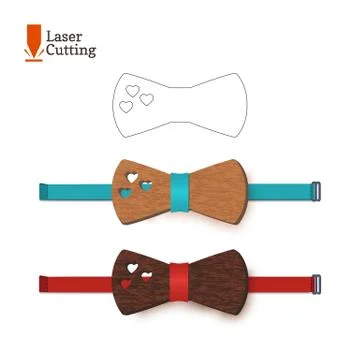 Laser cut bow-tie template with hearts. Vector silhouette for cutting a bow tie Stock Illustration