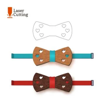 Laser cut bow-tie template with hearts. Vector silhouette for cutting a bow tie Stock Illustration