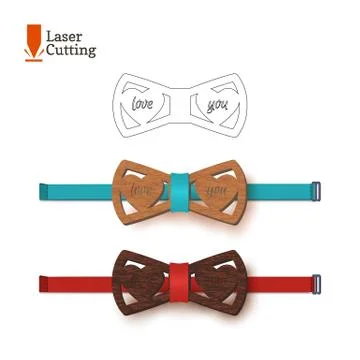 Laser cut bow-tie template with hearts. Vector silhouette for cutting a bow tie Stock Illustration