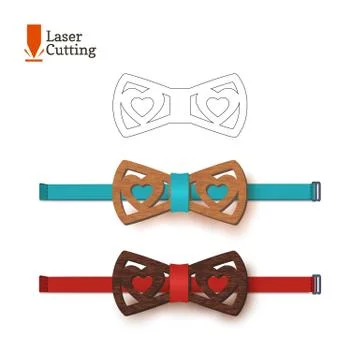 Laser cut bow-tie template with hearts. Vector silhouette for cutting a bow tie Stock Illustration