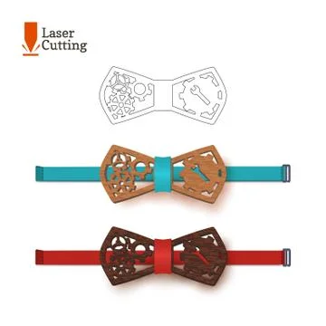 Laser cut bow-tie template whith gear and wrench. Vector silhouette for cutting Stock Illustration