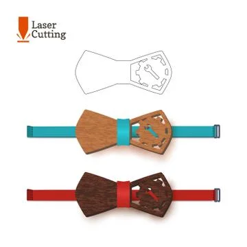 Laser cut bow-tie template whith gear and wrench. Vector silhouette for cutting Stock Illustration