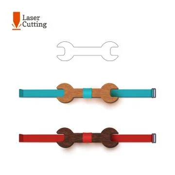 Laser cut bow-tie template whith wrench sign. Vector silhouette for cutting a Stock Illustration