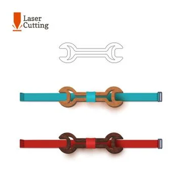 Laser cut bow-tie template whith wrench sign. Vector silhouette for cutting a Stock Illustration