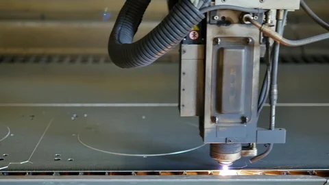 Laser cut machine while cutting the sheet metal with sparks and high precision Stock Footage 77831670