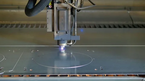 Laser cut machine while cutting the sheet metal with sparks and high precision Stock Footage 77831798