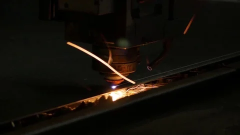 Laser cut machine while cutting the sheet metal with sparks and high precision Stock Footage 77831839
