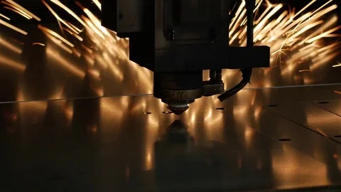 Laser cut machine while cutting the sheet metal with sparks and high precision Stock Footage 77832100