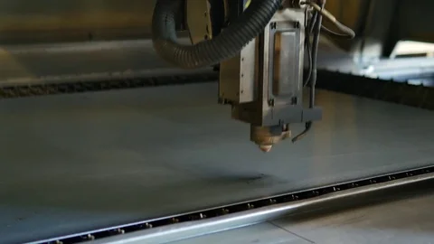 Laser cut machine while cutting the sheet metal with sparks and high precision Stock Footage 77832163