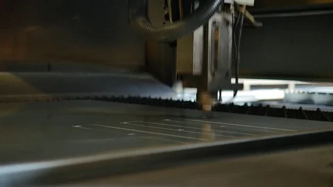 Laser cut machine while cutting the sheet metal with sparks and high precision Stock Footage 77832170