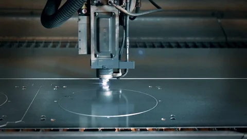 Laser cut machine while cutting the sheet metal with sparks and high precision Stock Footage 78156466