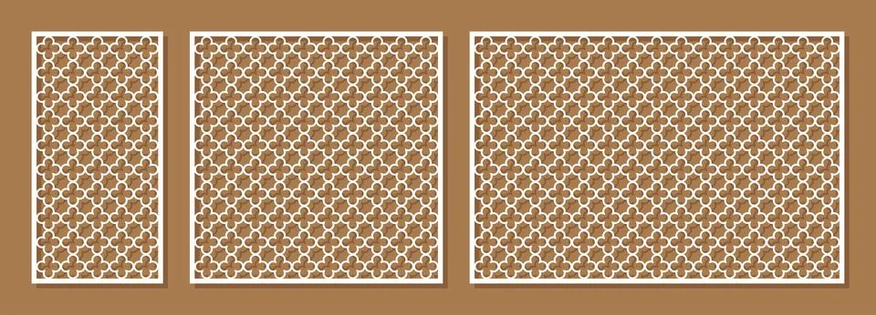 Laser cut Stenciled patterns set. Vector collection of CNC cutting template.. Ilustração Stock
