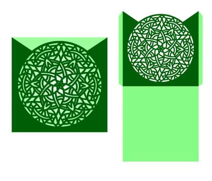Laser cut vector card temlate with mandala ornament. Cutout circle pattern .. イラスト素材