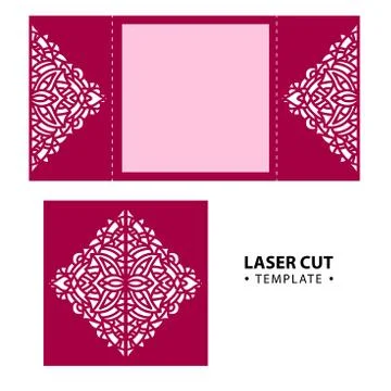 Laser cut vector envelope card temlate with abstract ornament. C Stock Illustration