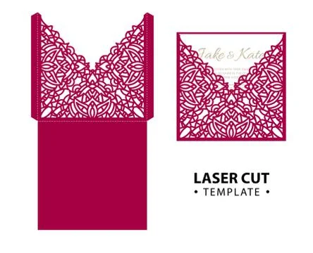 Laser cut vector envelope card temlate with abstract ornament. C Stock Illustration