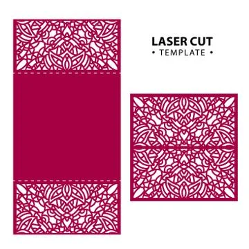 Laser cut vector envelope card temlate with abstract ornament. C Stock Illustration