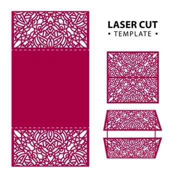 Laser cut vector envelope card temlate with abstract ornament. C Stock Illustration