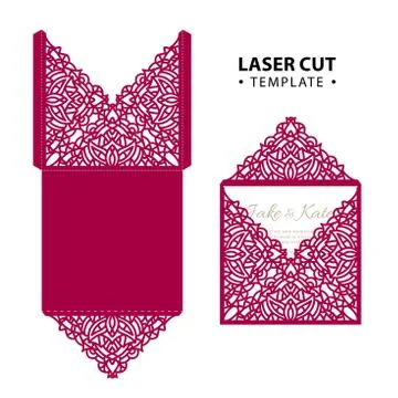 Laser cut vector envelope card temlate with abstract ornament. C Stock Illustration