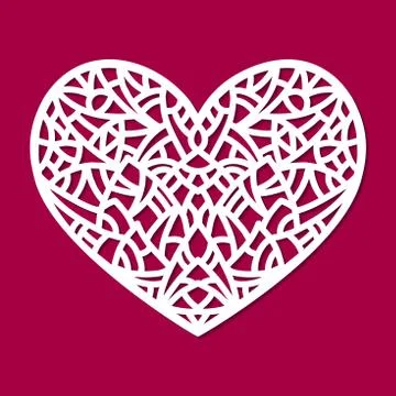 Laser cut vector heart ornament. Cutout pattern silhouette with abstract sh.. Stock Illustration