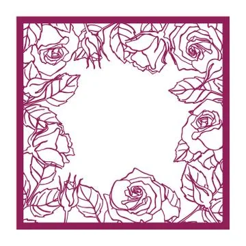 Laser cut vector rose square frame. Cutout pattern silhouette wi Illustrazione stock