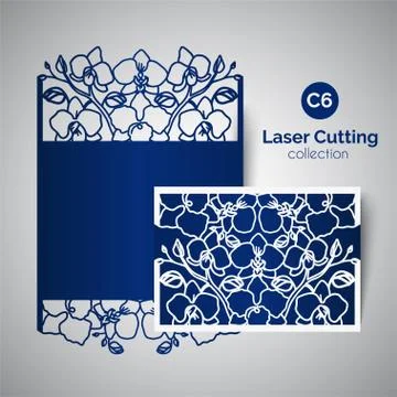 Laser cut wedding invitation. Envelope for cutting with orchid flowers Stock Illustration