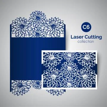 Laser cut wedding invitation. Envelope for cutting with aster flowers Stock Illustration