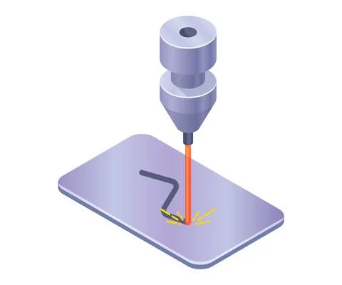 The laser cuts a pattern on the metal. laser cutting for iron. Stock Illustration