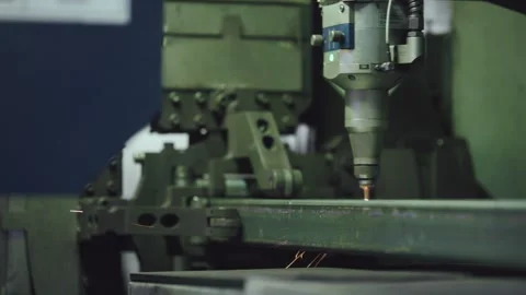 Laser cutter machine processing metal profile Video stock 318190052