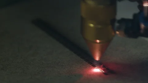 Laser Cutter on Wood Stock Footage 126914845