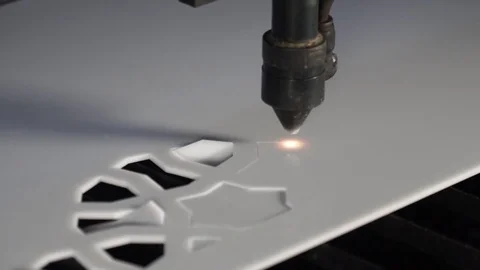 Laser cutting designed parts from plastic glass Stock Footage 82727508