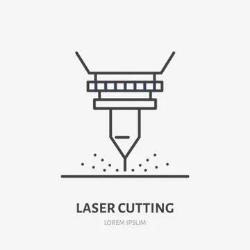 Laser cutting flat line icon. Metal works tool sign. Thin linear logo for Illustrazione stock