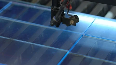 Laser cutting machine carving patterns on the plastic plate Stock Footage 119398222