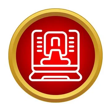 Laser cutting machine icon illustration in red circle Stock Illustration