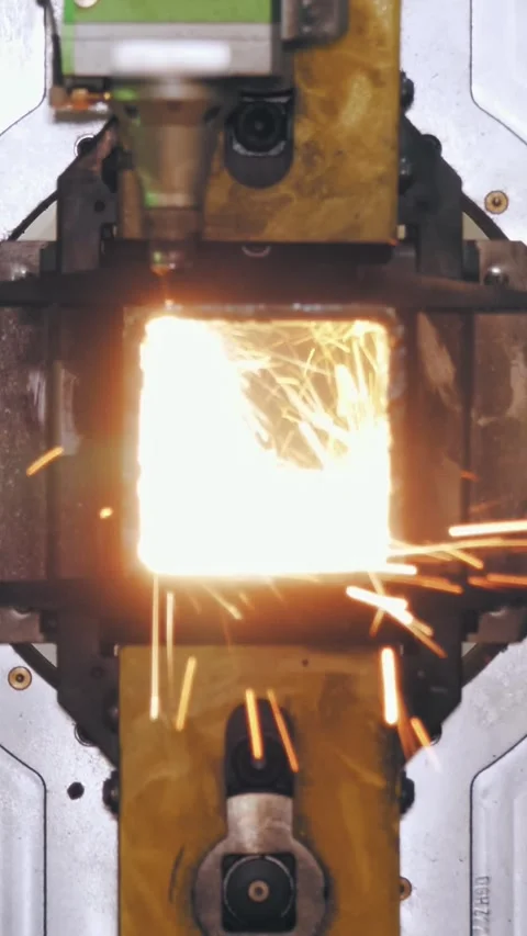 Laser cutting machine for metal pipes. close-up. modern machine with CNC fiber Stock Footage 320304103
