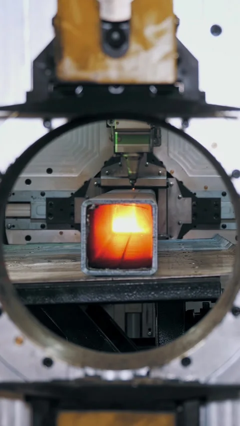 Laser cutting machine for metal pipes. close-up. modern machine with CNC fiber Stock Footage 320304176