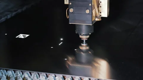 Laser cutting machine processing dark metal sheet, Precision CNC operation Video stock 309318546