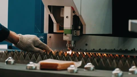 Laser cutting machine for sheet metal. close-up. modern machine with CNC fiber Stock Footage 181960507