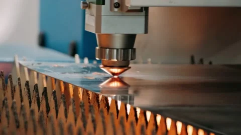 Laser cutting machine for sheet metal. close-up. modern machine with CNC fiber Stock Footage 181960698