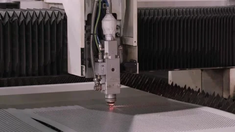 Laser cutting machine for sheet metal. close-up. modern machine with CNC fiber Stock Footage 277594395