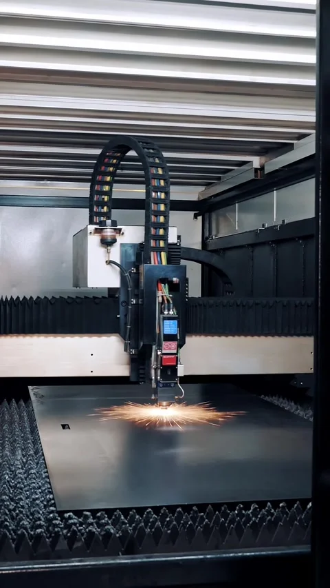 Laser cutting machine for sheet metal. modern machine with CNC fiber laser is Stock Footage 323366556